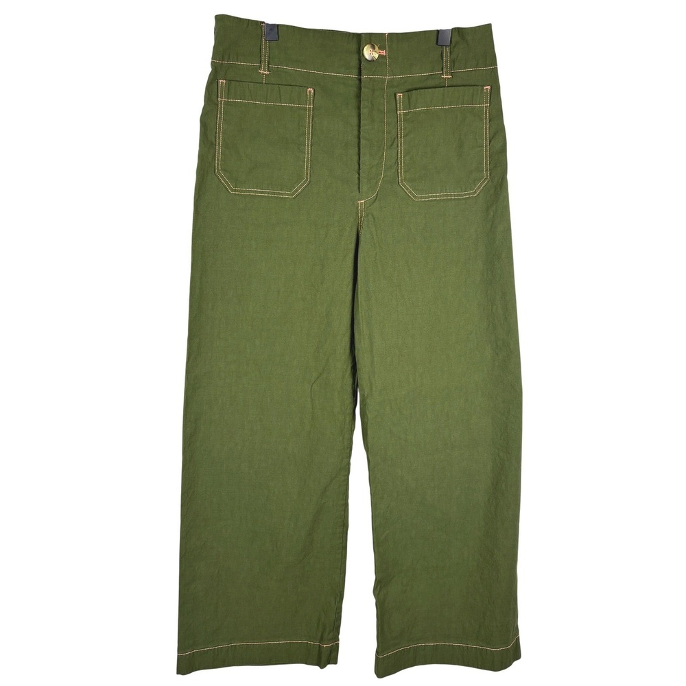 Maeve Anthro Colette Wide Leg Crop Pants 29 x 25 Olive Green Utility Safari Boho - Picture 10 of 12